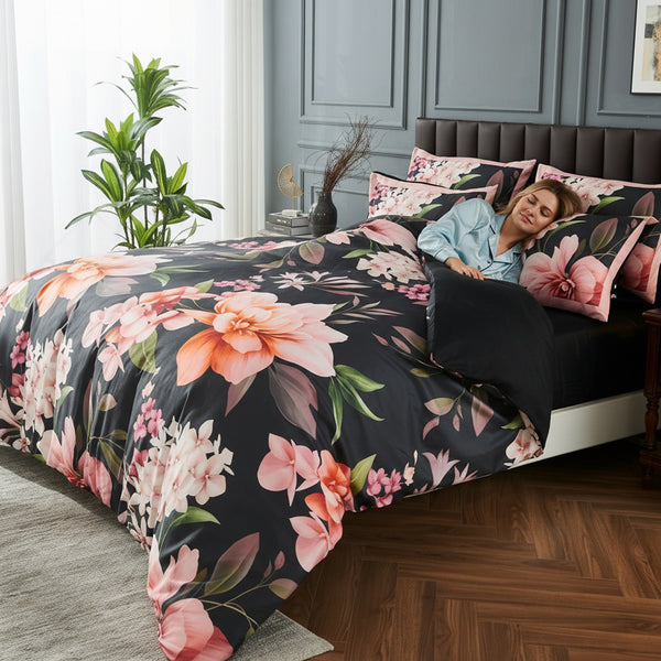 Floral Printed Duvet Cover Set | Soft Microfiber Bedding Lightweight Breathable Fabric with Wrinkle Resistant | Fade Resistant Finish Colour Safe Design Easy Care Quick Dry Construction | Available in Multiple Sizes with Matching Pillow Cases | Local Ware