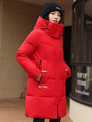 Sophisticated Winter Coat for Women Featuring a Hood And a Full Zipper, Perfect for Chilly Days. This Long-Sleeve Jacket Offers a Tailored Fit And Is Suitable for Both Outdoor And Everyday Travel. Dry Clean Only, Made with High-Quality Materials