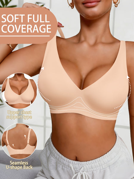 Full-Coverage Push-Up Bra - High Wire-Free Lift, Non-Detachable Padding, Soft T-Shirt Compatible Strap, Casual And Formal Elegant Lingerie, Hand Washable (No Underwire, One-Piece Design)