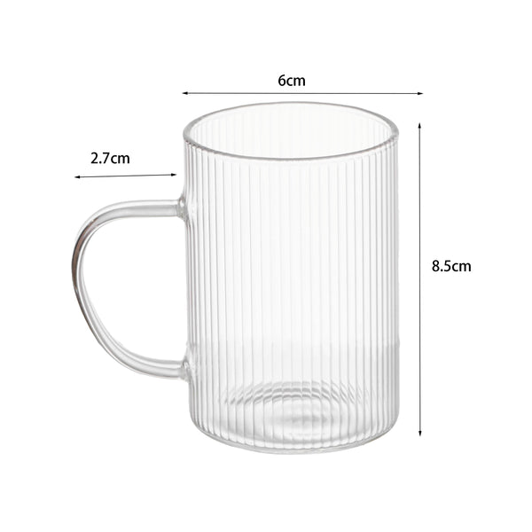 Set of 6 Striped Glass Espresso Shot Cups with Handles (160ml) - Stackable Borosilicate Coffee Glasses, Vertical Ribbed Design, Dishwasher Safe, Shot Glasses for Espresso, mini Desserts