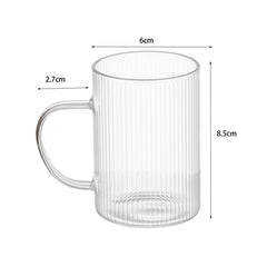 Set of 6 Striped Glass Espresso Shot Cups with Handles (160ml) - Stackable Borosilicate Coffee Glasses, Vertical Ribbed Design, Dishwasher Safe, Shot Glasses for Espresso, mini Desserts