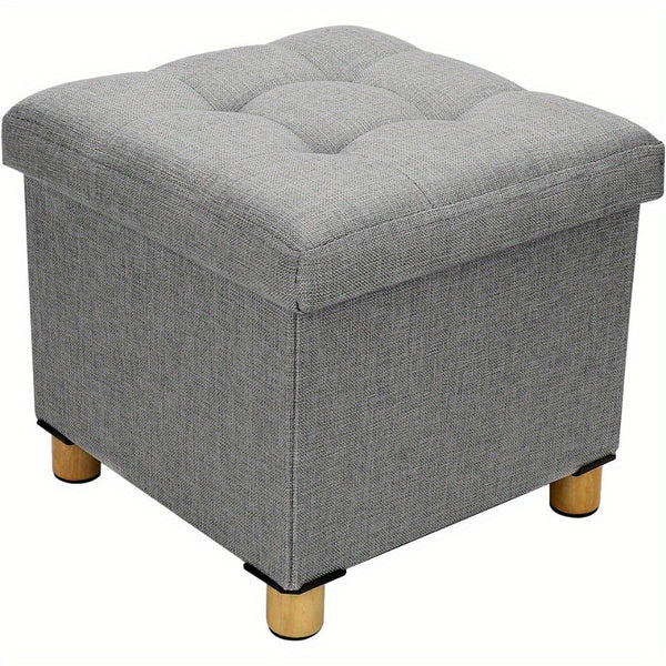 Folding Storage Ottoman Footstool with Lid Upholstered Ottoman Storage Box 38x38x32cm for Hallway Livingroom Bedroom Dark Grey