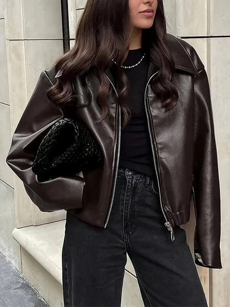 Fashionable Casual Vintage Motorcycle Women's PU Jacket