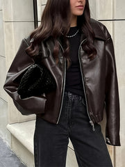 Fashionable Casual Vintage Motorcycle Women's PU Jacket