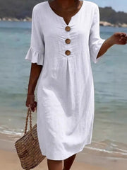 2026 Spring/ Summer New European And American Style V-Neck Big Button Ruffle Sleeve Dress Sexy Temperament Women'S Clothing