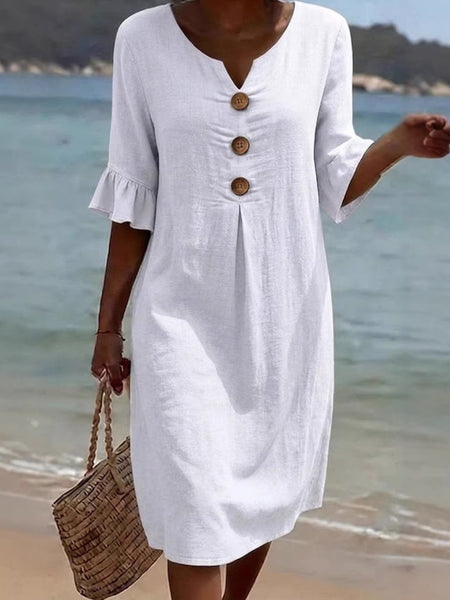 2026 Spring/ Summer New European And American Style V-Neck Big Button Ruffle Sleeve Dress Sexy Temperament Women'S Clothing