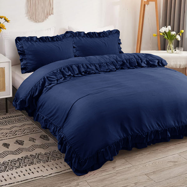 3-Piece Ruffle Frilled Duvet Cover Set – Soft, Comfortable Bedding with Pillowcases, Button Closure, Elegant Layered Design