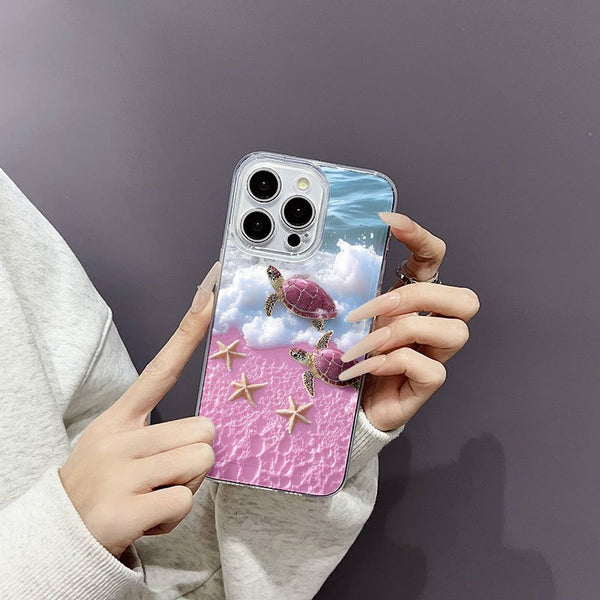 Phone Case - Space. Pink Beach Turtle Pattern Phone Case, Suitable for Iphone 17 Air/16/15/14/13/12/11/Plus/Pro/Pro Max And Galaxy S, A Series/S22/S23/S24 FE/S25/S26 ULTRA Plus, Pixel/Xiaomi/Moto.It Is The First Choice of Gift for Family
