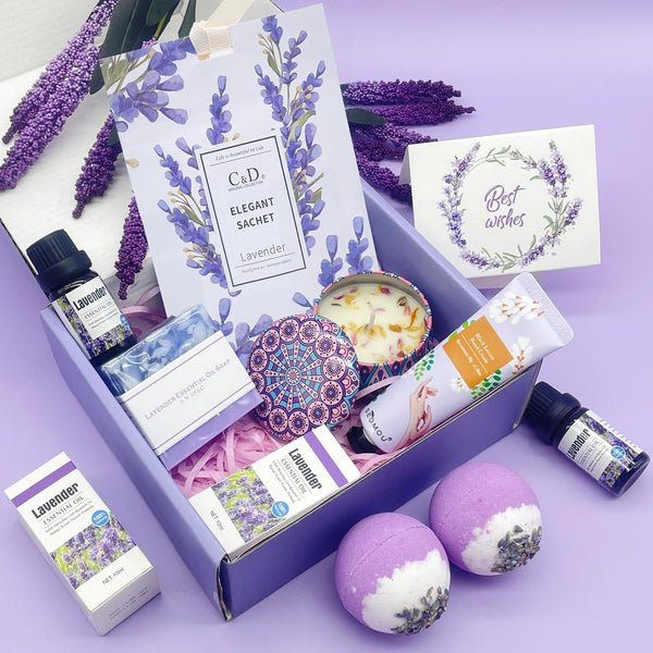 Pamper Birthday Gifts for Women, Unique Friend Gifts for Her, Lavender Self Care Get Well Soon Gifts Set for Mum Sister Wife, Spa Bath Set Bath Bombs Present, Christmas Valentines Mothers Day Gift Box
