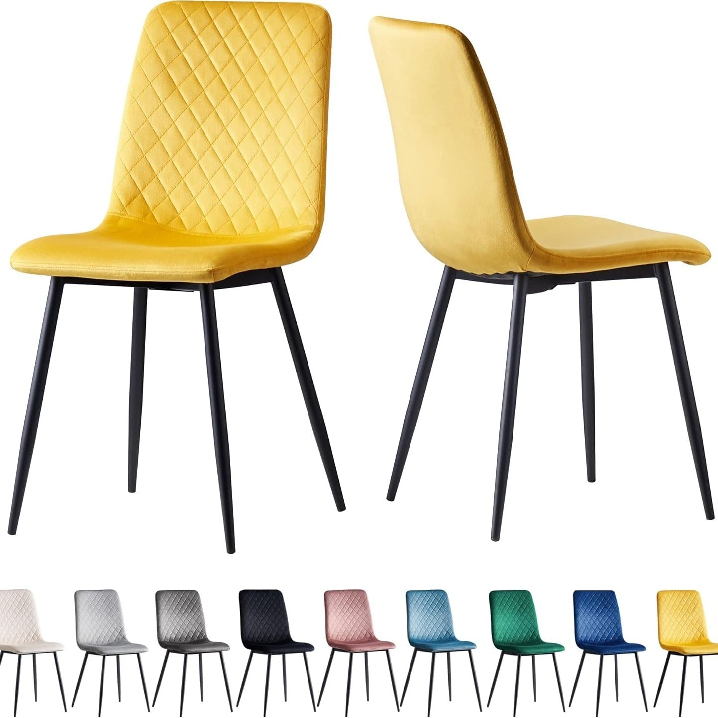 mcc direct Set of 2 Designer Velvet Chairs Fabric Dining Chairs with Metal Legs-Lexi Chairs