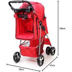 Foldable Pet Stroller With Rain Cover, Portable Foldable Outdoor Walking Cart with Large Space, Hand-Pull Design, Durable Oxford Fabric, Ergonomic Handle & Ventilation Mesh, Lightweight & Sturdy Frame For Small To Medium Dogs - Outdoor Pet Carrier, Modern