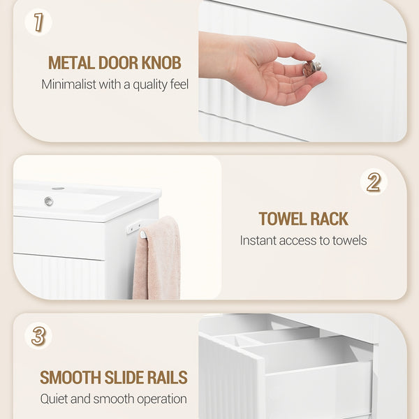 Wall-mounted Vanity with Integrated Washbasin, Bathroom Cabinet Featuring 2 Drawers And Towel Rack, Ample Storage Capacity, Modern Minimalist Design, 40 X 60 X 50cm, White