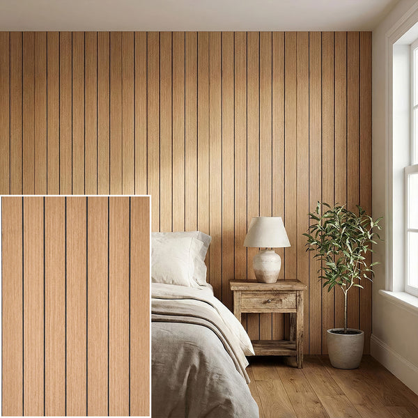 1pc 3D Imitation Wood Grain Grille Wall Panels, 300*40cm, Self-adhesive Vertical Stripe Wall Stickers, Peel and Stick, TV Background Decoration Stickers for Bedroom and Living Room, Kitchen and Bathroom Wall Renovation Stickers, Ideal for Renovating Livin