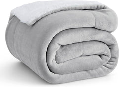 Bedsure Sherpa Fleece Throw Blanket - Fluffy Microfiber Solid Blankets for Bed and Couch Double/Twin Size, Silver Grey, 150X200Cm