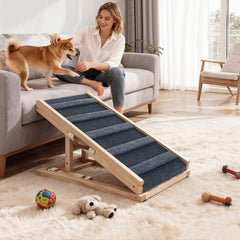 Dog Ramp for Bed Height Adjustable Folding Pet Ramp with Non-Slip Rug Surface Portable Wooden Dog Steps Stairs for Small Large Animals for Sofa Couch