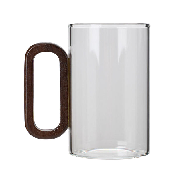 6pcs High Borosilicate Transparent Glass Cups, 360ml Vintage Wood Handle Tea Cups, Heat-Resistant Household & Office Tea Cups, Multi-Purpose Coffee Cups, Beverage Cups, Milk Cups, Suitable for Home, Office, Bar