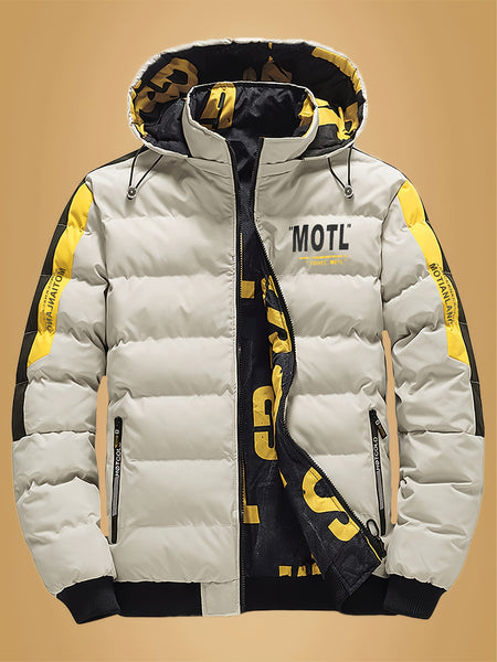 Villa Water OBM Men'S Winter Coat with Removable Hood, Double-Sided Wearable Trendy And Cool Jacket for Cold Weather