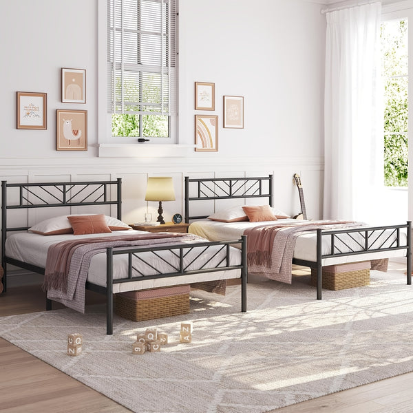 Chic Arrow-Patterned Metal Bed Frame with Under-Bed Storage - Easy Assembly, No Box Spring Needed - Black | Sizes: 91.44cm Single, 4ft6 Double, 152.4cm King, Slatted Bed Platform, Headboard, Oyajia