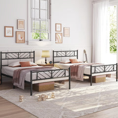 Chic Arrow-Patterned Metal Bed Frame with Under-Bed Storage - Easy Assembly, No Box Spring Needed - Black | Sizes: 91.44cm Single, 4ft6 Double, 152.4cm King, Slatted Bed Platform, Headboard, Oyajia