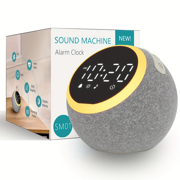 White Noise Sound Machine - With Nightlight & Alarm Clock - 25 Soothing Sounds, 16 Levels Adjustable Volume, Timer Therapy, Sleep Aid - Ideal For Sleep, Relaxation, Focus, Dimmable Night Light Alarm Clock For Bedroom