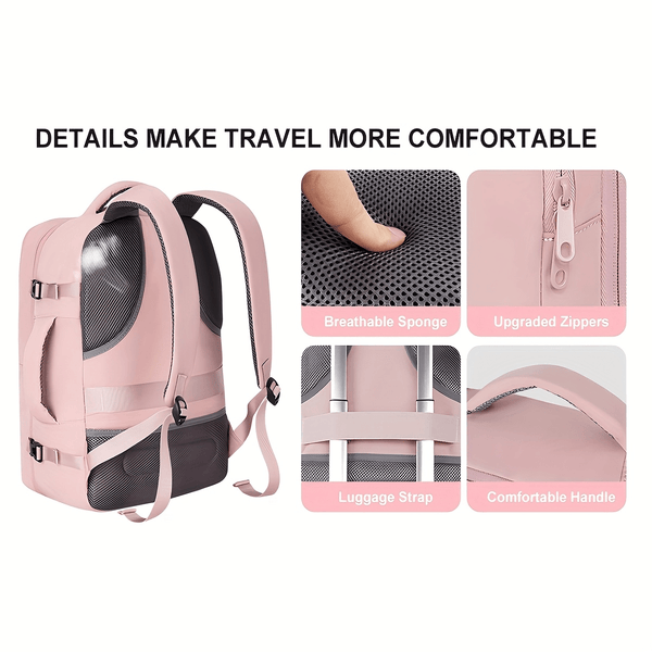 Easyjet Cabin Bag 45x36x20 Underseat, Large Capacity Travel Backpack for Women, Airline Approved Carry On Luggage Rucksack, Multifunctional Laptop Backpack with Shoe Pouch for Business, School, and Daily Commute, Pink