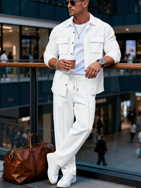 Spring And Autumn Men's Long Sleeved Pants with A Sense Of Luxury And Retro Temperament Featuring Lapel Pockets And Button Long Sleeved Jackets And Versatile Casual Pants Men's 2pcs Clothing Set