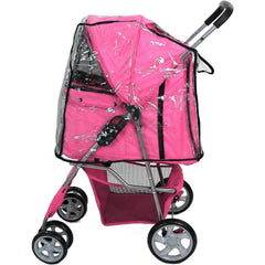 Foldable Pet Stroller With Rain Cover, Portable Foldable Outdoor Walking Cart with Large Space, Hand-Pull Design, Durable Oxford Fabric, Ergonomic Handle & Ventilation Mesh, Lightweight & Sturdy Frame For Small To Medium Dogs - Outdoor Pet Carrier, Modern