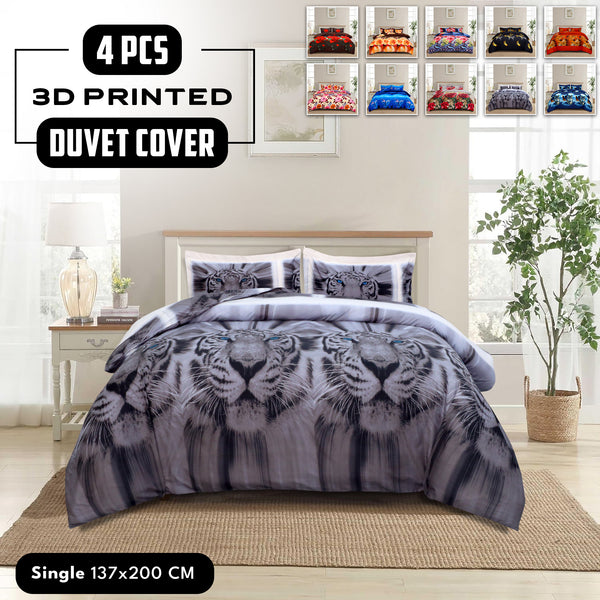 4pcs Printed Duvet Cover Set, Soft Comfortable Multi-design Printed Bedding Set, For Bedroom, Guest Room (1 Fitted sheet + 2 Pillowcases + Without Core) Trendy Design, Soft Fabric, Brushed Material, Lightweight
