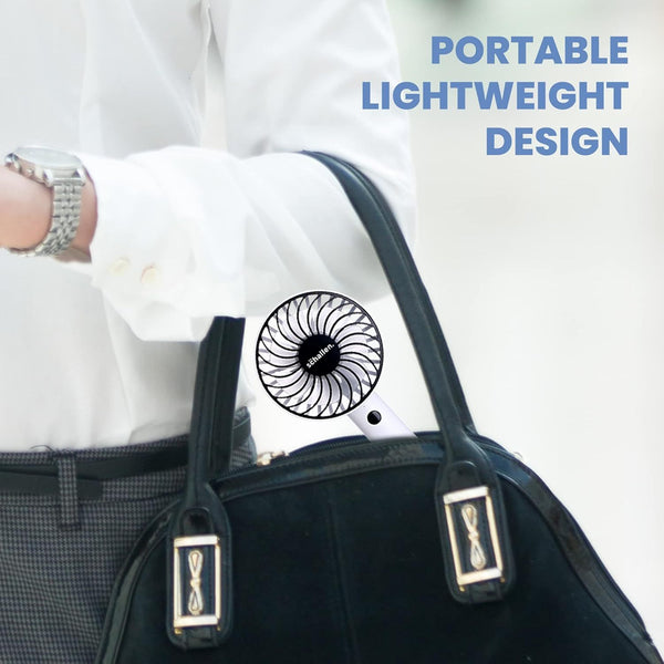 Schallen Black Small Hand Held Travel Fan Mini Portable Handheld Fan USB Rechargeable Battery Powered Electric Travel Cooling Fan Lightweight Personal Pocket Fan with 3 Speed Settings Quiet Operation 1200mAh Long Battery Life Summer Cooling Fan for Home O