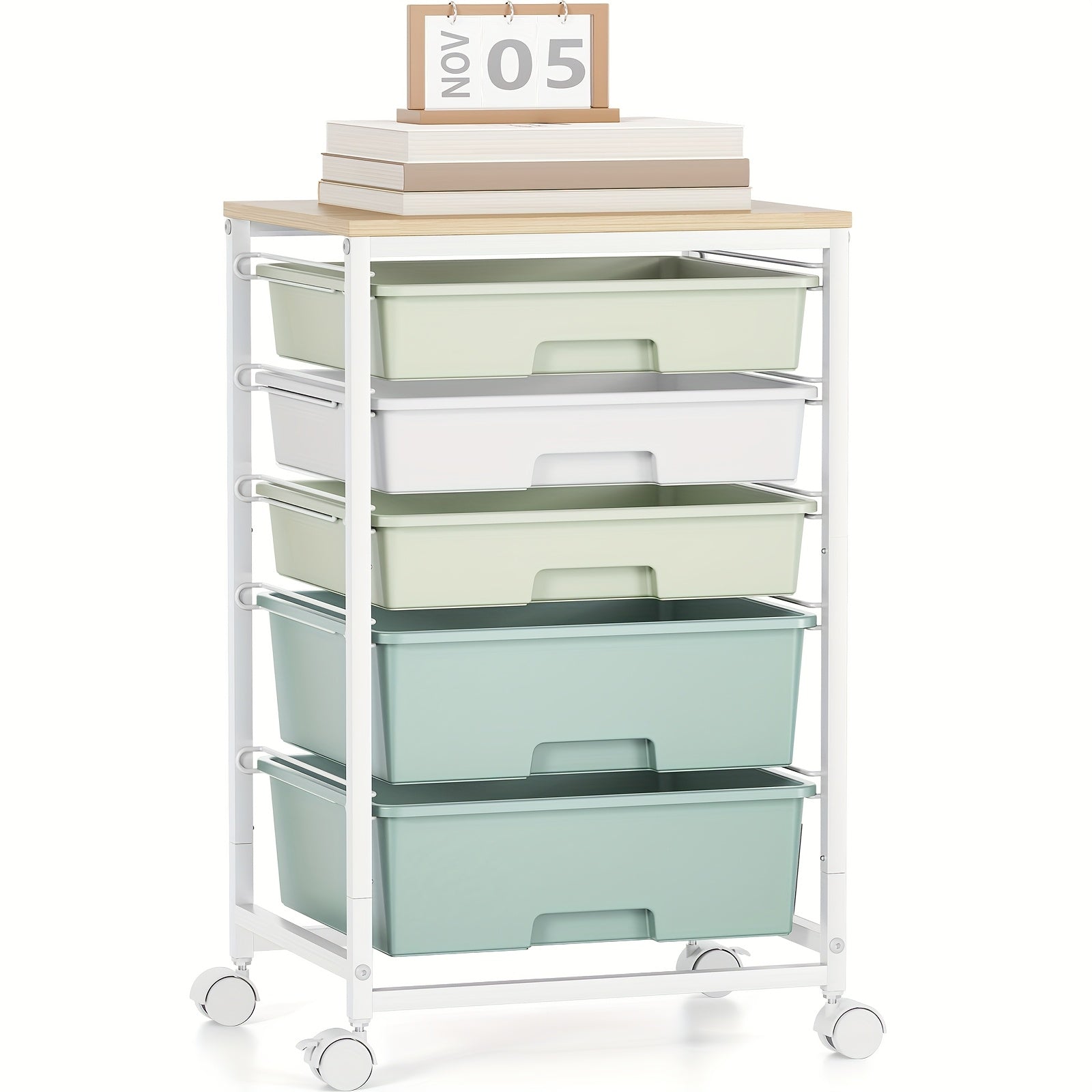 KINGRACK 5-Drawer Rolling Storage Cabinet with Lockable Casters & /Grey Drawers - Heavy-Duty Iron Frame, Space-Saving Mobile Organizer Cart, Compact 27-Inch Height, 3.2 Cu Ft Capacity, Stackable Design for Bedroom, Living Room, Home Office - Easy As