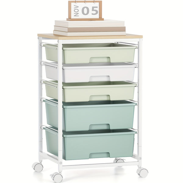KINGRACK 5-Drawer Rolling Storage Cabinet with Lockable Casters & /Grey Drawers - Heavy-Duty Iron Frame, Space-Saving Mobile Organizer Cart, Compact 27-Inch Height, 3.2 Cu Ft Capacity, Stackable Design for Bedroom, Living Room, Home Office - Easy As