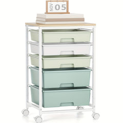 KINGRACK 5-Drawer Rolling Storage Cabinet with Lockable Casters & /Grey Drawers - Heavy-Duty Iron Frame, Space-Saving Mobile Organizer Cart, Compact 27-Inch Height, 3.2 Cu Ft Capacity, Stackable Design for Bedroom, Living Room, Home Office - Easy As