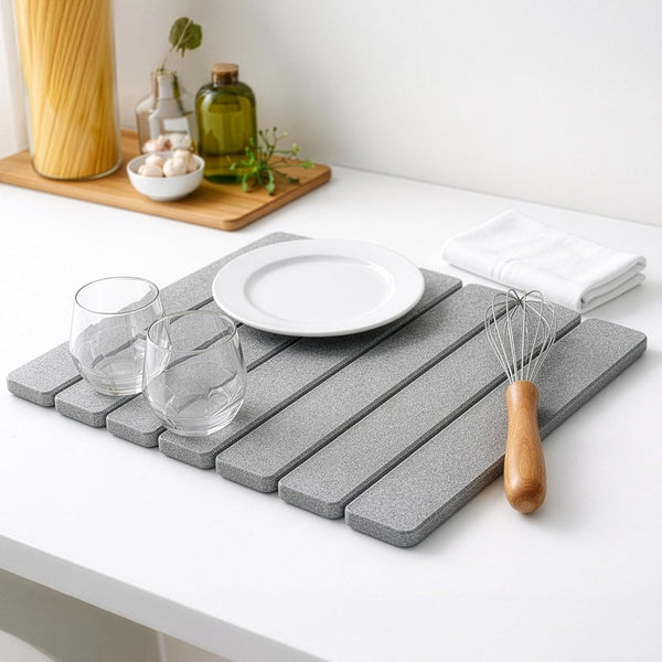 Stone Kitchen Countertop Drain Mat, Foldable Diatomaceous Earth Dish Drain Mat, Suitable for Bowls, Plates, And Cups, 40 X 30 Cm