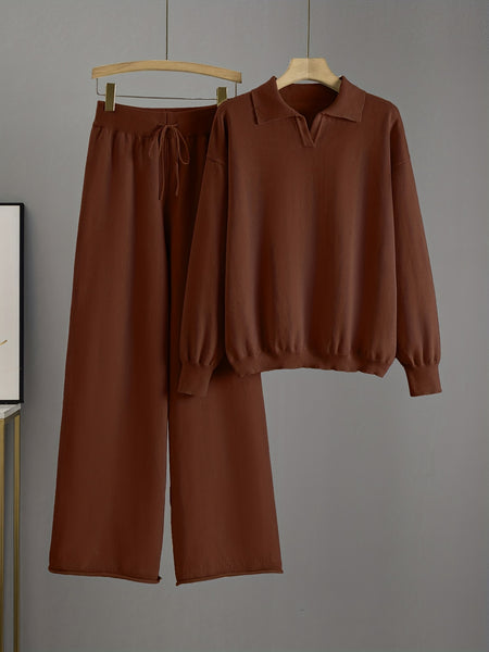 Directional Elegant New Fashion Casual Suit Pants Women'S Loose Sweater Wide Leg Pants Long Trousers Two-Piece Set
