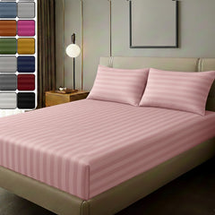 fORZA TEXTILES Luxury Stripe Fitted Sheet Soft Satin Stripe Bed Sheet with Deep Pocket Design, Strong Elasticated Corners for Secure Fit, Wrinkle Resistant and Breathable Fabric, Hotel Quality Bedding for Single Double King Super King, Multiple Colours Av