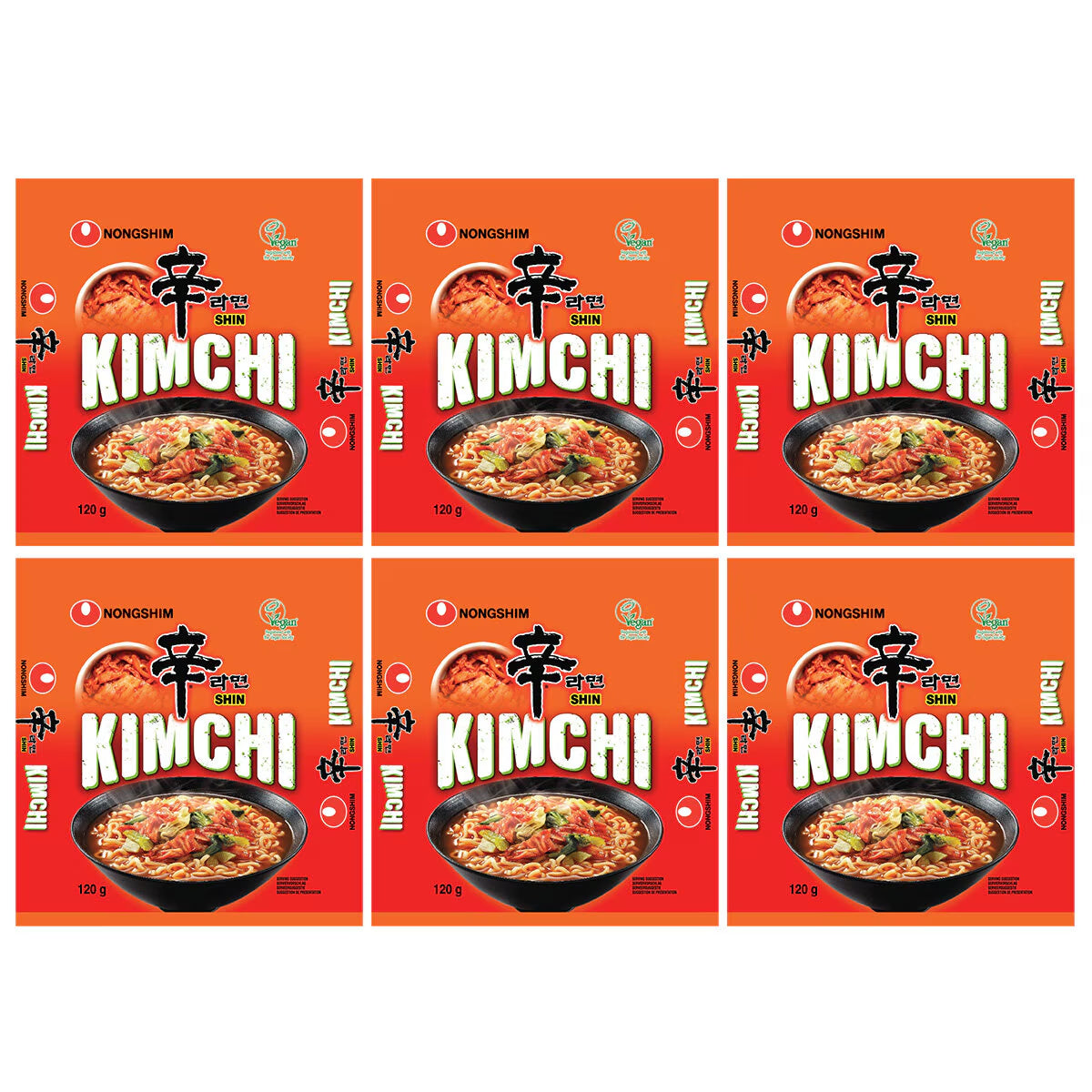 Nongshim Kimchi Noodles, 6 X 120G