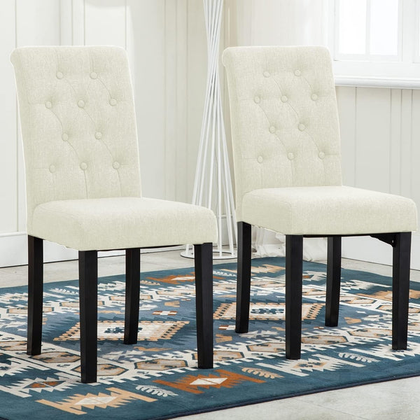mcc direct Set of 2 Lined Fabric Dining Chairs With Solid Wooden Legs For Home & Commercial Restaurants