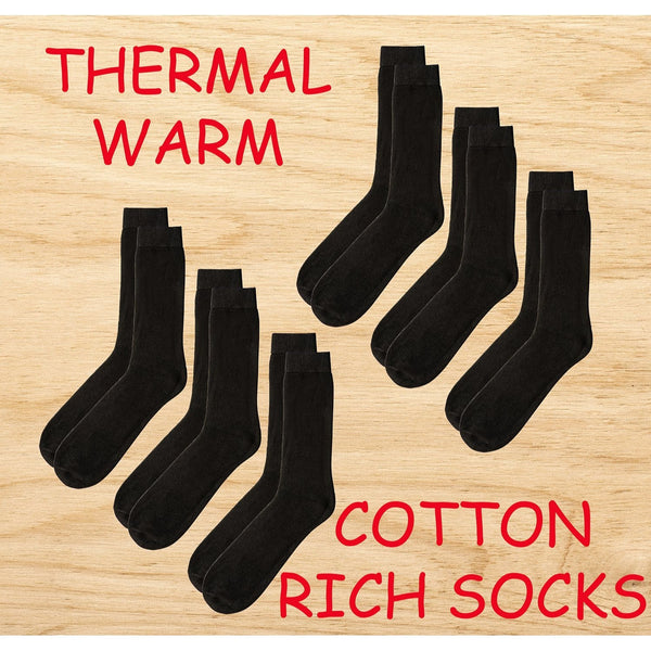 6 Pairs of Men's Thermal Ultra Warm Cotton Rich Thermal Socks - UK Size 6-11 - Perfect for all Season Wear, Have a Mid Tube Design for Ultimate Comfort