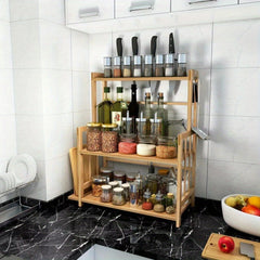 3 Tier Wooden Spice Rack Knife Holder Kitchen Organiser Shelf Stand Adjustable