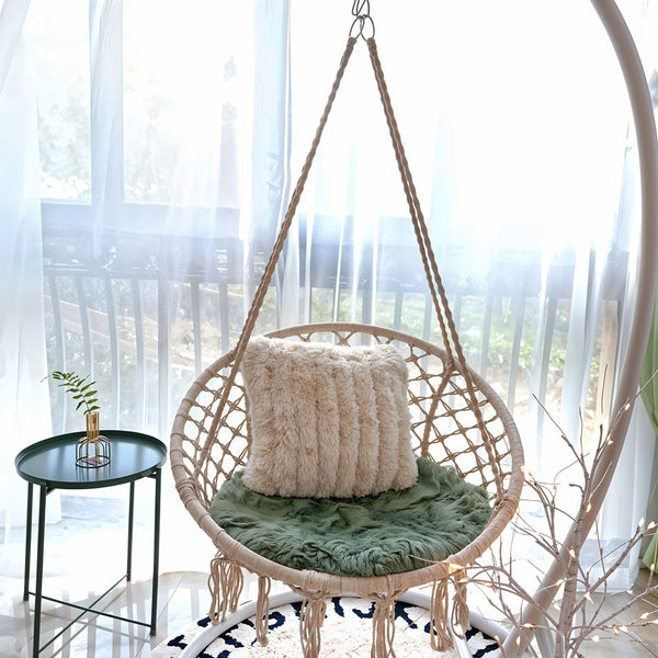 Courtyard Woven Hanging Basket, Hanging Cotton Rope Iron Ring Hanging Chair, Balcony Rocking Chair, Suitable for Indoor, Outdoor, Home, Balcony, Courtyard, Garden, Maximum Load Capacity: 200kg, Material: Iron Ring, Cotton Rope (No Include Cushion)