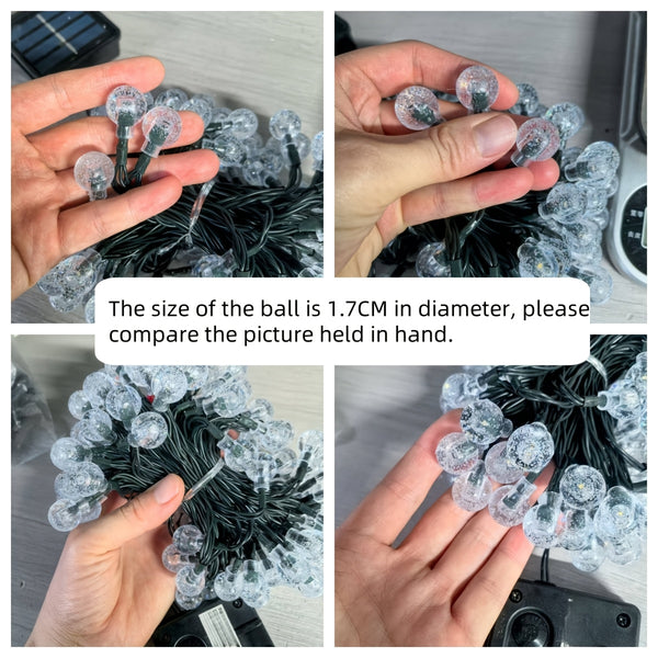 1pc 16.33/22.9/39.3ft (4.98/6.98/11.98m) 20/50/100 LED Bubble Globe Fairy Lights, Outdoor Solar String Lights, Ipx4, 1.7cm Ball, Button Control, for Summer Garden Patio Yard Trees Wedding Birthday Party