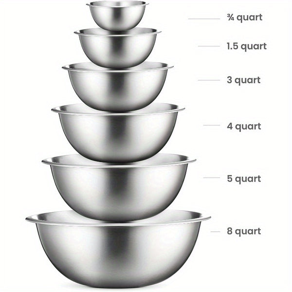 Stainless Steel Mixing Bowls Set for Kitchen, Dishwasher Safe Nesting Bowls for Cooking, Baking, Meal Prepping-6pcs set