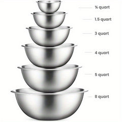 Stainless Steel Mixing Bowls Set for Kitchen, Dishwasher Safe Nesting Bowls for Cooking, Baking, Meal Prepping-6pcs set