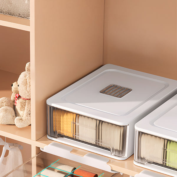 1pc Closet Storage System - Modular Stackable Bin with Dividers, 35x26x12cm Acrylic Organizer for Underwear, Accessories, 3 Styles (Open/12-Section/18-Section)