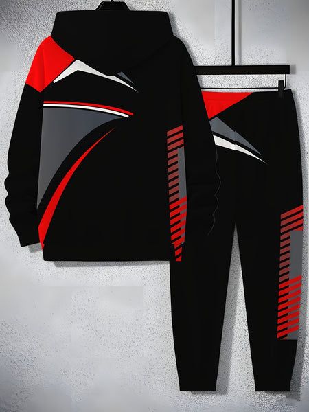 Men's Fashion Casual Hooded Sweatshirt Set, Trendy Brand Letter Print Personality Autumn Style Men's Leisure Wear