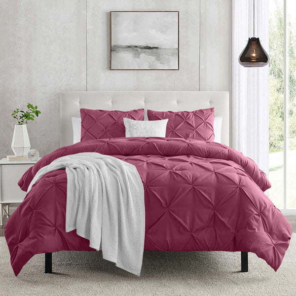 3pcs Pintuck Duvet Cover Set – Reversible Pinch Pleat Design with Pillowcases, Soft & Breathable Microfiber, Button Closure & Corner Ties, Machine Washable, Perfect for Bedroom or Guest Room – All Season