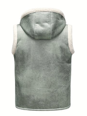 Men's Faux Fur-Lined Hooded Vest, Thickened and -Lined, Fashionable Windproof and Warm Outer Jacket for Men