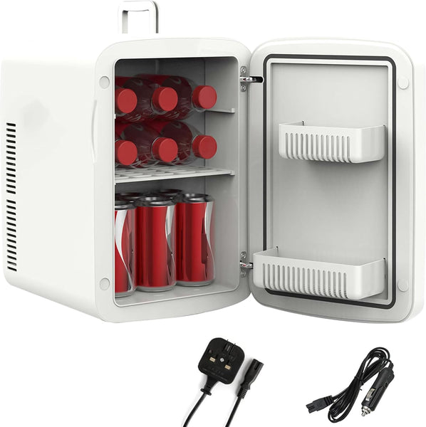 Crystals 4/10/15L Litre Mini Fridge, Table Top Small Fridge Cooler & Warmer for Car Bedrooms Desk Office, 12V DC - 220 AC, Mini Fridge for Bedrooms – Energy Efficient (Black, 10L Litre)
