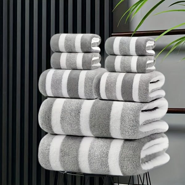 8-Piece Non-Shedding Super Absorbent Ultra-Soft Five Star Hotel Standard Two-Tone Striped Bath Towel Set