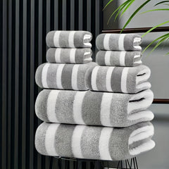 8-Piece Non-Shedding Super Absorbent Ultra-Soft Five Star Hotel Standard Two-Tone Striped Bath Towel Set